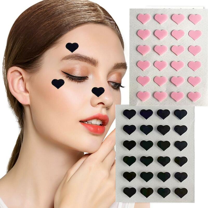 24 Counts Pink/Black Acne Patches Cute Heart Shaped Acne Treatment Sticker Invisible Acne Cover Removal Pimple Patch Skin Care