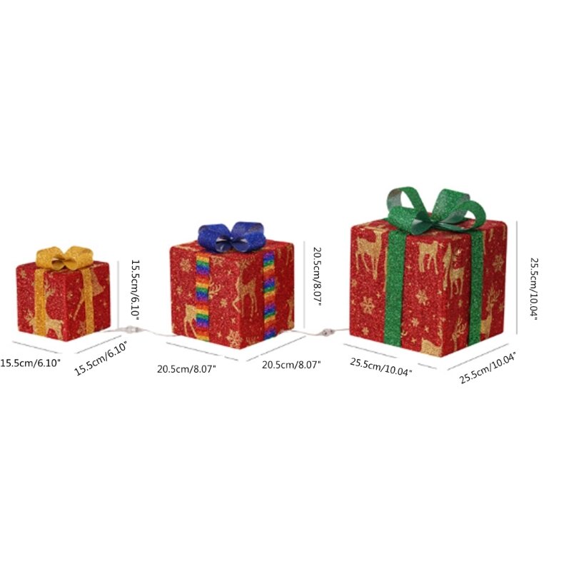 3 szt. Podświetlane pudełka na prezenty LED ciepłe światła ozdoby do pudełek prezentowych dekoracje świąteczne na domowy ganek