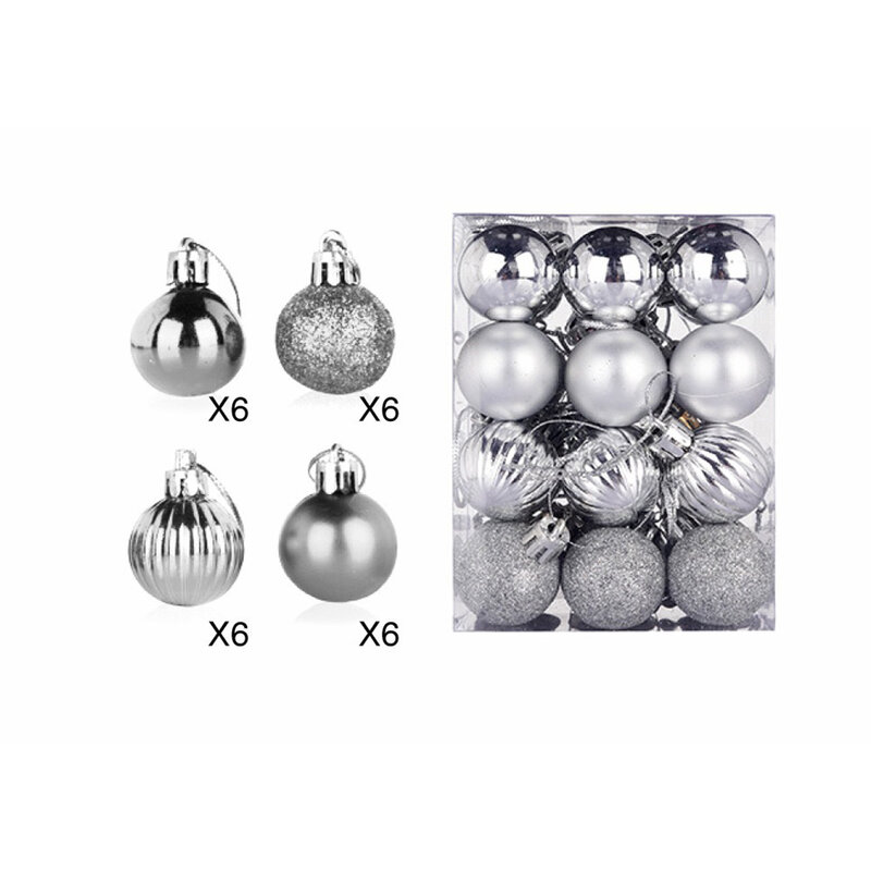 Bolas de Navidad con forma de árbol de Navidad, juego de decoración de adorno de boda, brillante, galvanizado de 3cm, 24 piezas