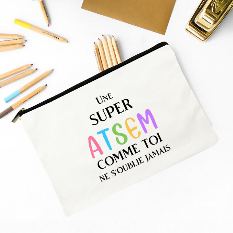 French Printed Makeup Bag Travel Neceser Travel Toiletry Organizer School Pencil Bags Graduate Gift for Maitresse Atsem Aesh Avs