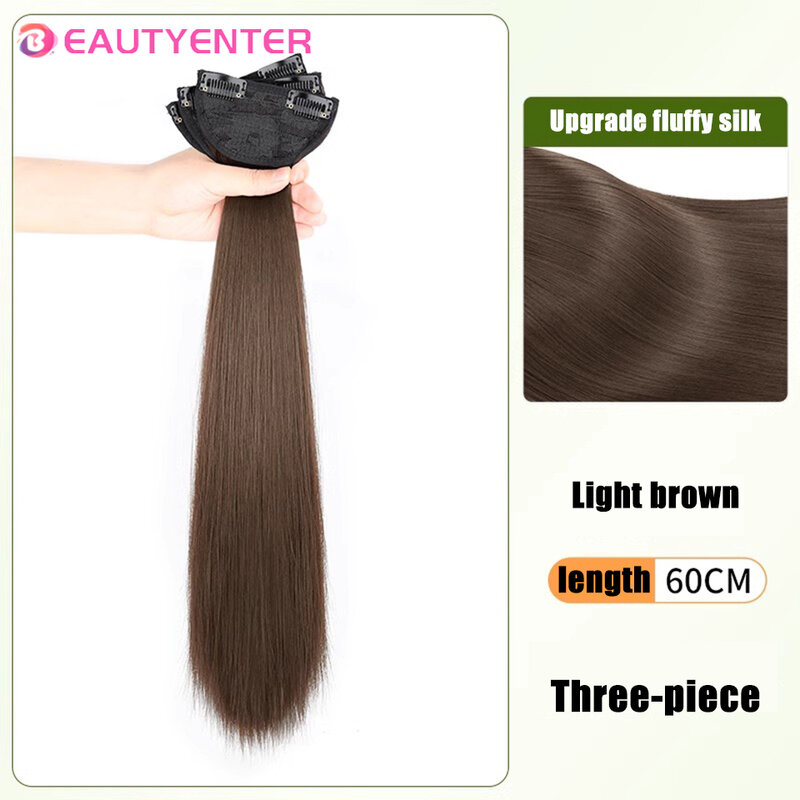 BEAUTYENTER-Conjunto de tres piezas de extensión de cabello sintético para mujer, pelo largo y liso, resistente al calor