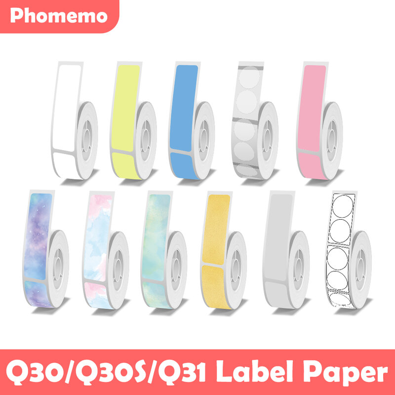 Phomemo 접착 라벨 인쇄 용지 테이프, 휴대용 열 라벨 메이커용, 흰색, 14x30mm, Q30, Q30S, Q31
