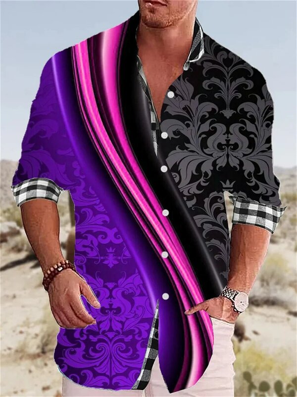 Camicia da uomo di moda linea modello ad alta definizione casual party trend camicia con risvolto in tessuto morbido e confortevole di alta qualità 2023
