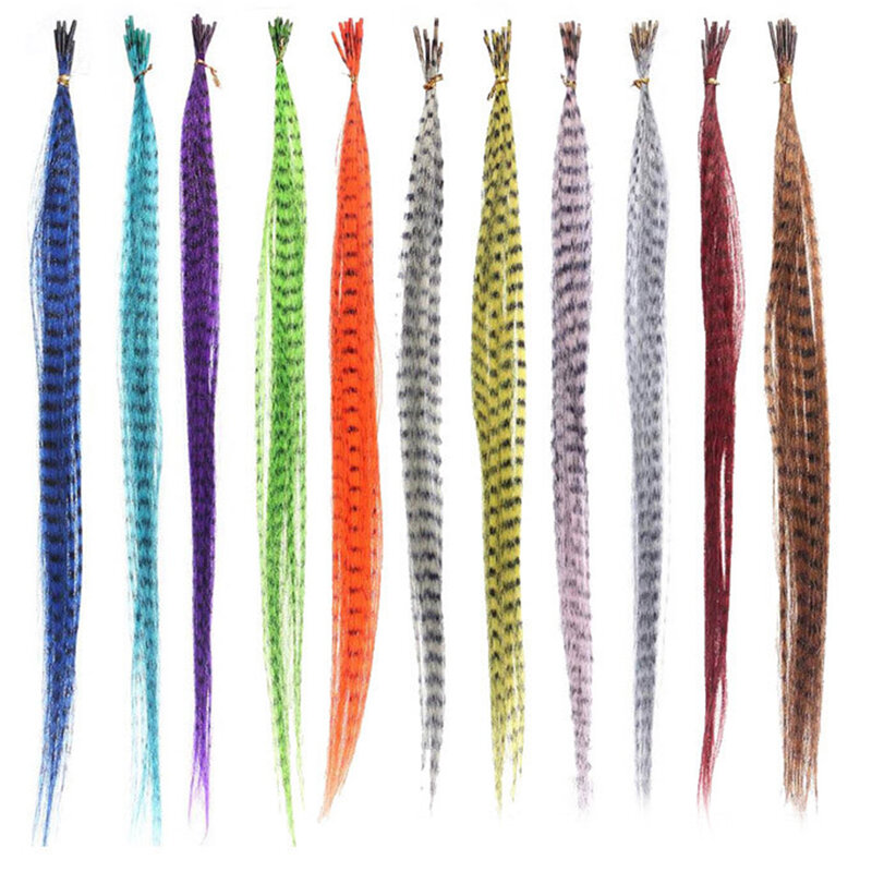 Synthetic Colored I-Tip Faux Feather Hair Extensions 16" 20 Strands/Pack Women's Heat Resistant Fiber Toolset Wig Accessories