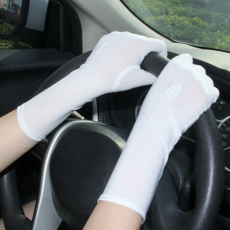 Women Mid-long Sunscreen Gloves Summer Spring Thin Elastic Anti UV Driving Gloves Slip Resistant Etiquette Gloves
