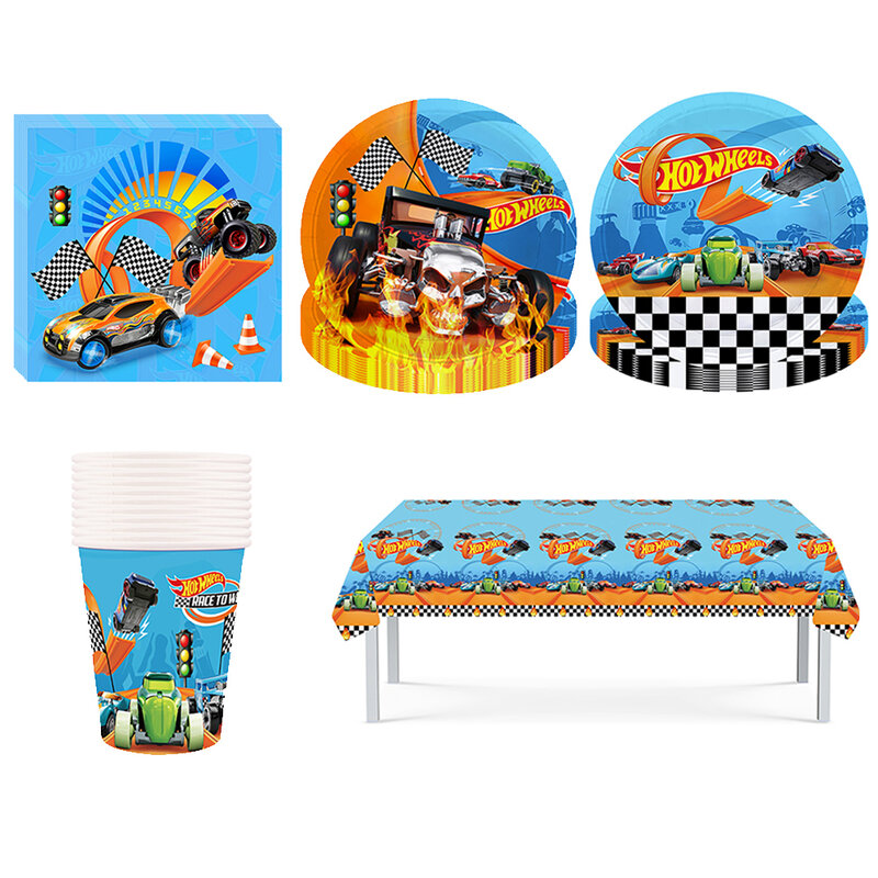 Hot Wheels Theme Birthday Decorations Party Disposable Tableware Paper Napkins Cups Plates Tablecloths Straw