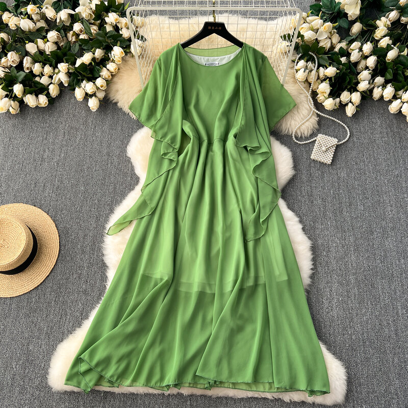 Женское винтажное платье без рукавов, элегантное Плиссированное однотонное платье-трапеция во французском стиле, корейская мода, лето