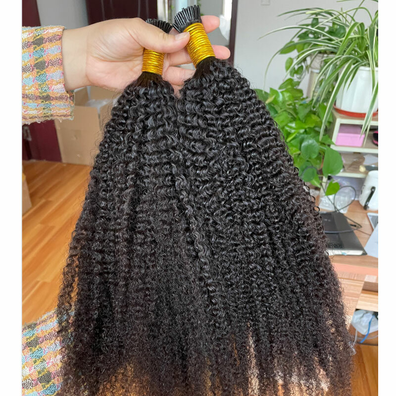 黒人女性のための巻き毛または縮れたヘアエクステンション,自然な巻き毛の人間の髪の毛のエクステンション,バルク,100g,横糸なし