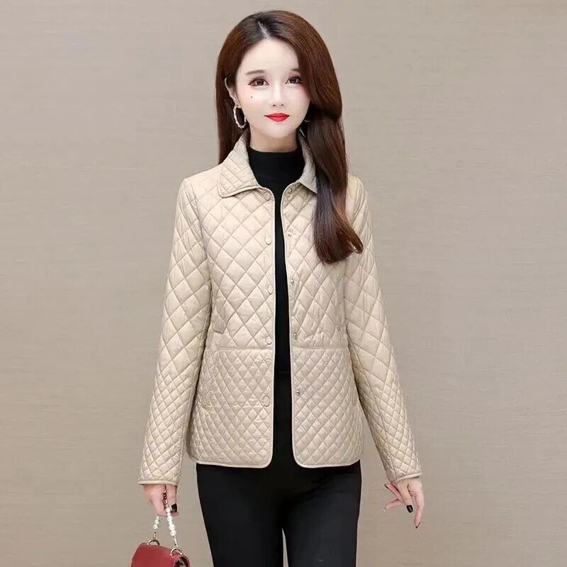 2023 New Women Jackets Autumn Winter Fashion Middle-Aged Mother Thin Cotton-Padded Coats Female Parkas Basic Outerwear Overcoat