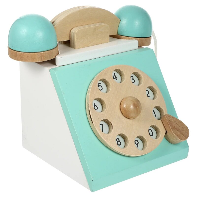 โทรศัพท์ลายการ์ตูนน่ารักโทรศัพท์หน้าปัดไม้สำหรับเด็ก1ชิ้น