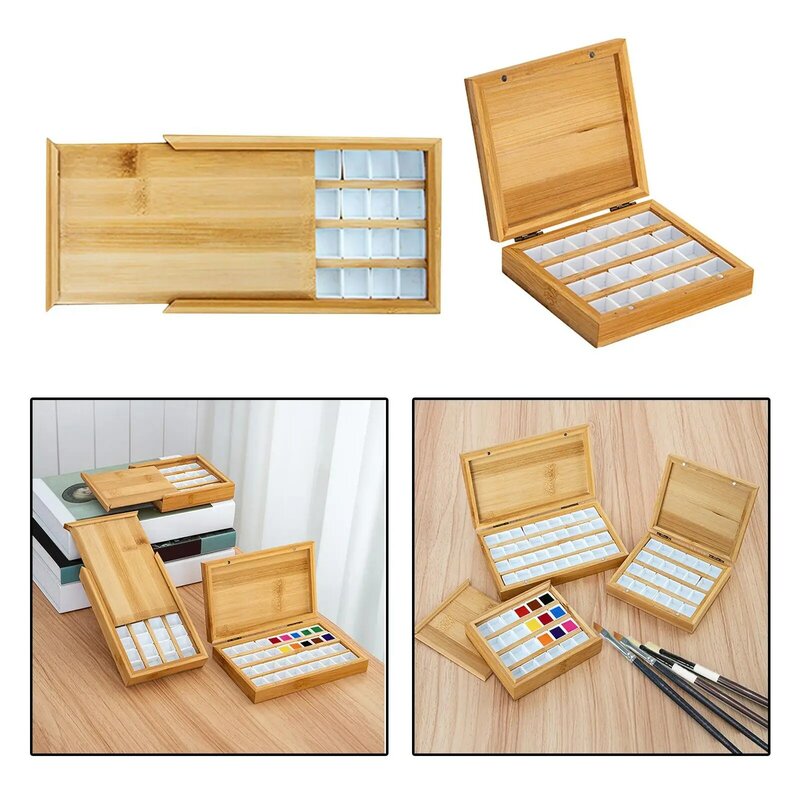 Wooden Paint Tray, with Lid Paint Empty Holder for Students School Painters Travel