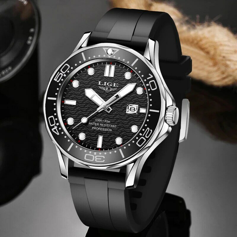 LIGE mężczyźni oglądaj biznes zegarek z datownikiem dla mężczyzn luksusowe sportowe zegarki kwarcowe wodoodporny Luminous silikonowy pasek zegarek na rękę Relogio Masculino