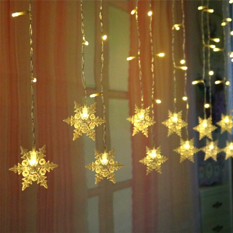 Guirxiété lumineuse LED flocon de neige de Noël, lumières clignotantes, rideau lumineux, étanche, fête de vacances, décoration de Noël, lumière dégradée
