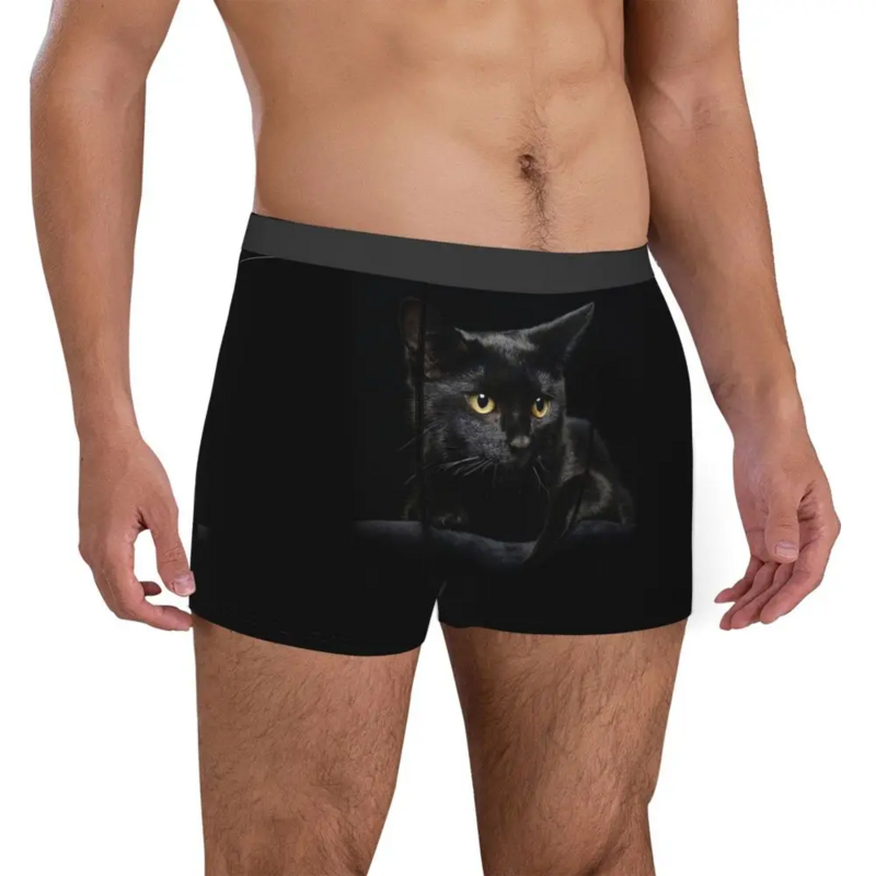 Calzoncillos de gato negro para hombre, ropa interior bonita Kawaii, calzoncillos de animales, Calzoncillos Bóxer ventilados