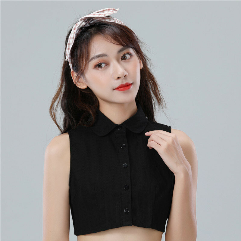 Las mujeres de algodón falso collares negro sólido blusa Color mitad camisa Collar Femme desmontable falso accesorio para Collar