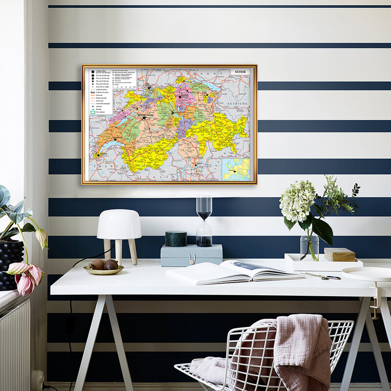 Póster de arte de pared francés, mapa de transporte de Suiza, lienzo de pintura, suministros escolares de viaje, decoración del hogar, 59x42cm