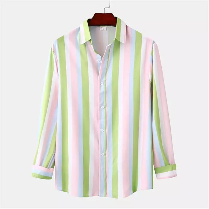 Men's button-up shirt casual business spring and summer large size long-sleeved striped print work daily vacation shirt