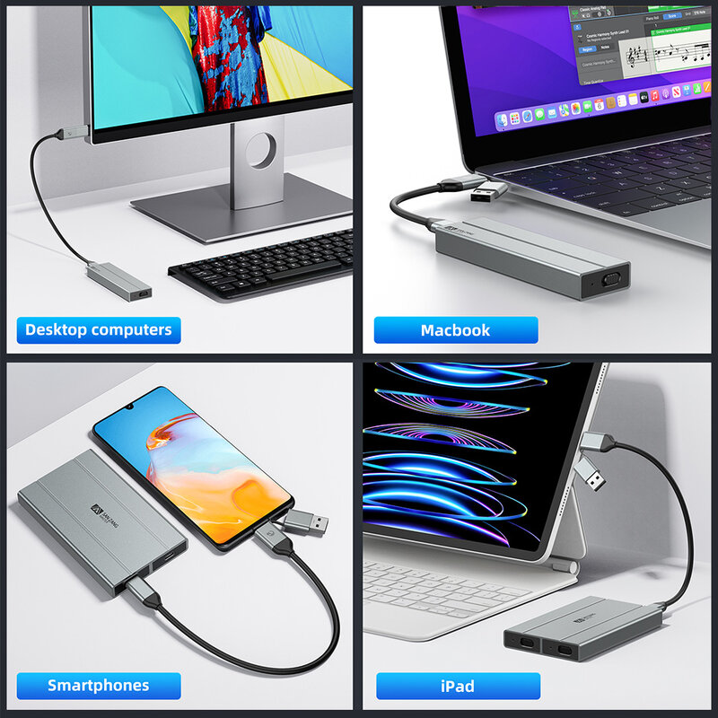 SANZANG-Gabinete de disco rígido externo HD, M2 SATA NVMe SSD Case, USB A 3.0, Tipo C, Gabinete M.2, Caixa de armazenamento, USB3