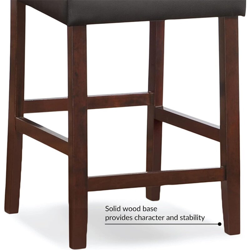 Upholstered Back Counter Height Bar Stool with Ebony Faux Leather Seat, Set of 2