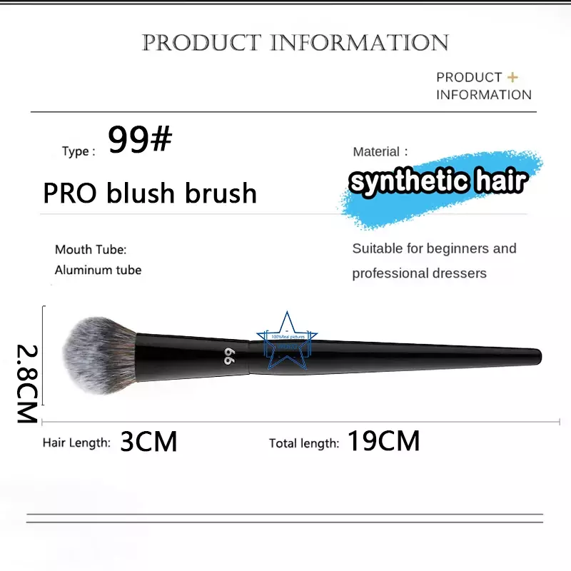 Brocha profesional para colorete, brocha para base de contorno, colorete líquido, pelo sintético plano, herramientas de maquillaje, Pro 99