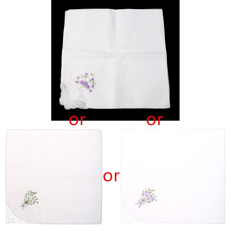 6 個のヴィンテージコットンレディース刺繍レースハンカチ女性花柄ハンカチ