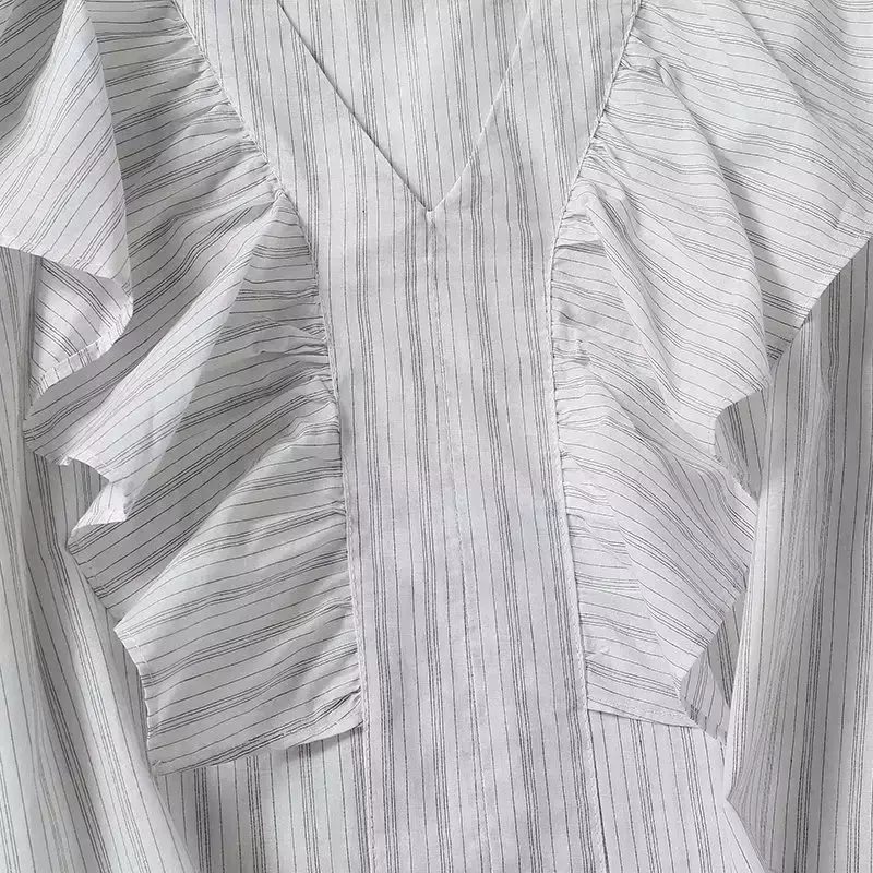 Blusa feminina francesa de babados com gola marinheiro listrada, botão de manga comprida, tops chique retrô, nova moda, 2023