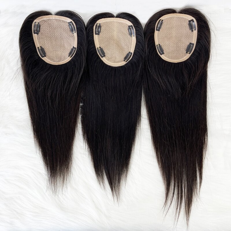 Женский Топпер на шелковой основе, 15 х17 см, с 4 зажимами, из Малайзии, натуральные человеческие волосы, парик, дышащий Шелковый Топ, натуральные Детские волосы