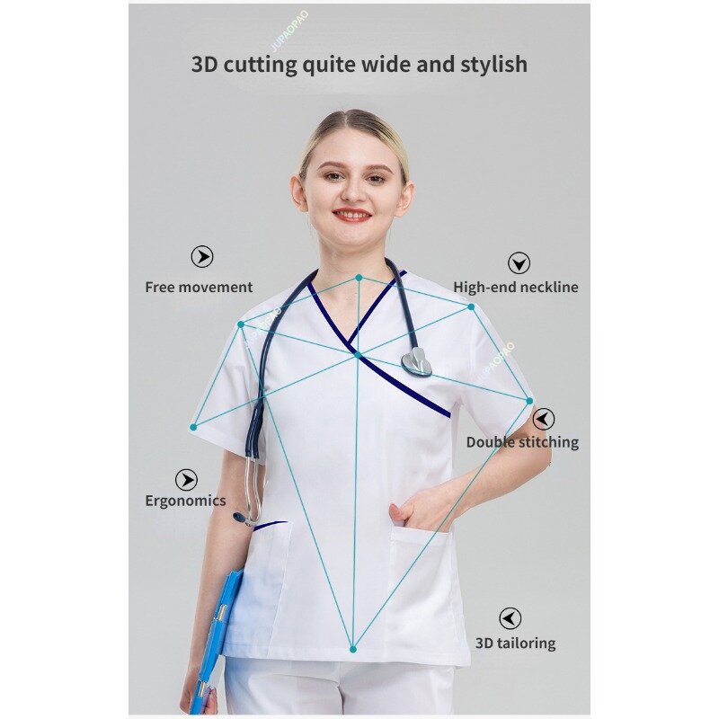 Nowa wysokiej jakości odzież medyczna z bawełny poliestrowej, nadająca się do prania, hurtowa damska odzież robocza dla lekarza w jednolitym kolorze ICU