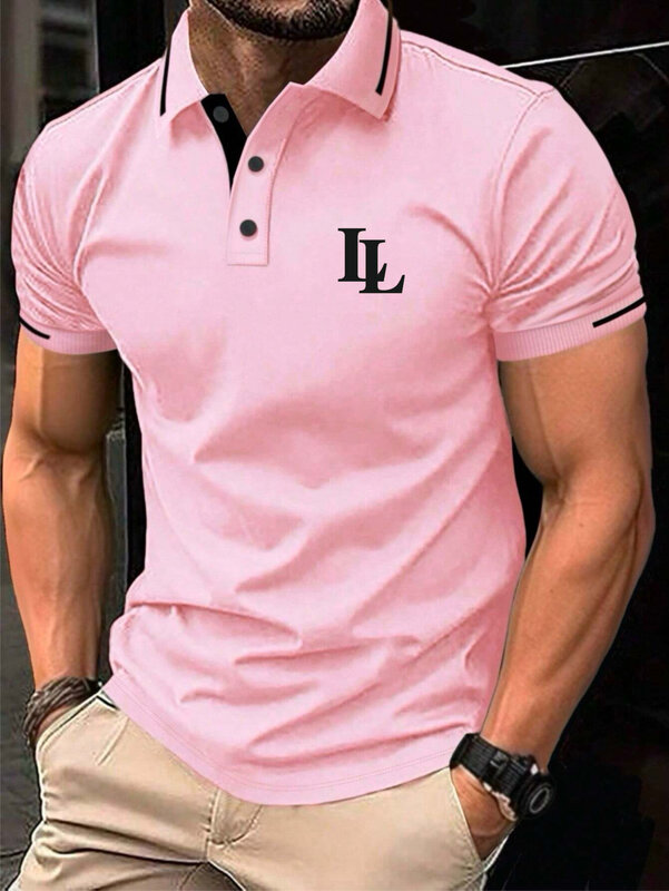 New Summer Selling Men's Polo Shirt Button Collar Short-Sleeved Casual Sports Solid Color Stand Collar Trend T-Shirt for Man