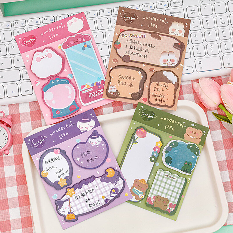 Kawaii Cartoon Harvey Rabbit Bear Sticky Notes Memo Pad, Cute Message N Times Sticky Office Staacquering Supply, Journal License