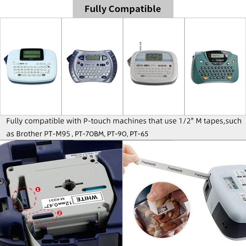 Impressora de etiquetas Compatível com Brother M-Tape, P-Touch, 9mm, 12mm, PT-80, PT-65, PT-45M, PT-70, PT-85, PT-90, PT-95,