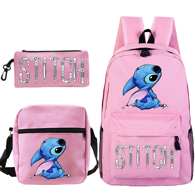 Disney Cartoon Stitch Schoolbag para crianças, Kids Backpack, Kindergarten Pencil Case, Shoulder Bag, presente para meninos e meninas, impressão, 3pcs por conjunto