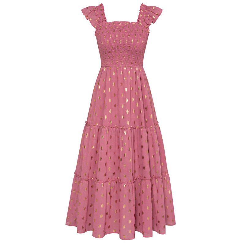 Damska warstwowa sukienka szyfonowa bez rękawów z kwadratowym dekoltem elastyczna sukienka trapezowa w pasie