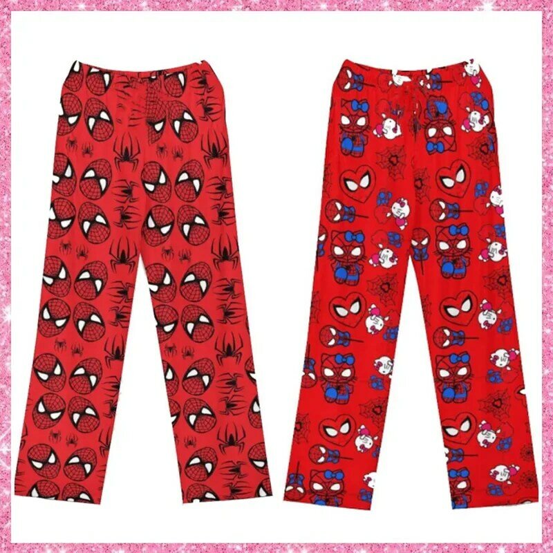 Miniso-Calça de pijama de algodão Hello Kitty para homens e mulheres, pijama do homem-aranha, calças soltas, primavera, verão