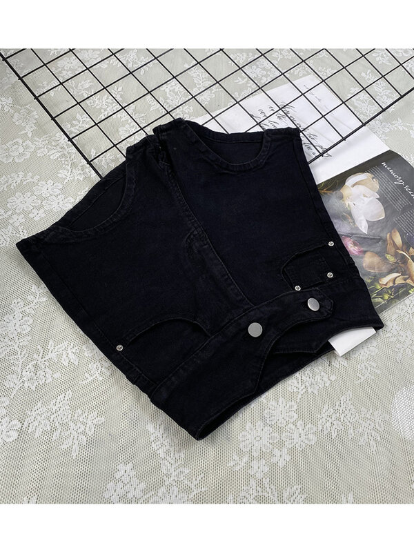Damskie spodenki jeansowe letnie gotyckie czarne spodenki z wysokim stanem Vintage Y2k szerokie szorty Harajuku koreańskie Casual luźna krótka spodnie jeansowe