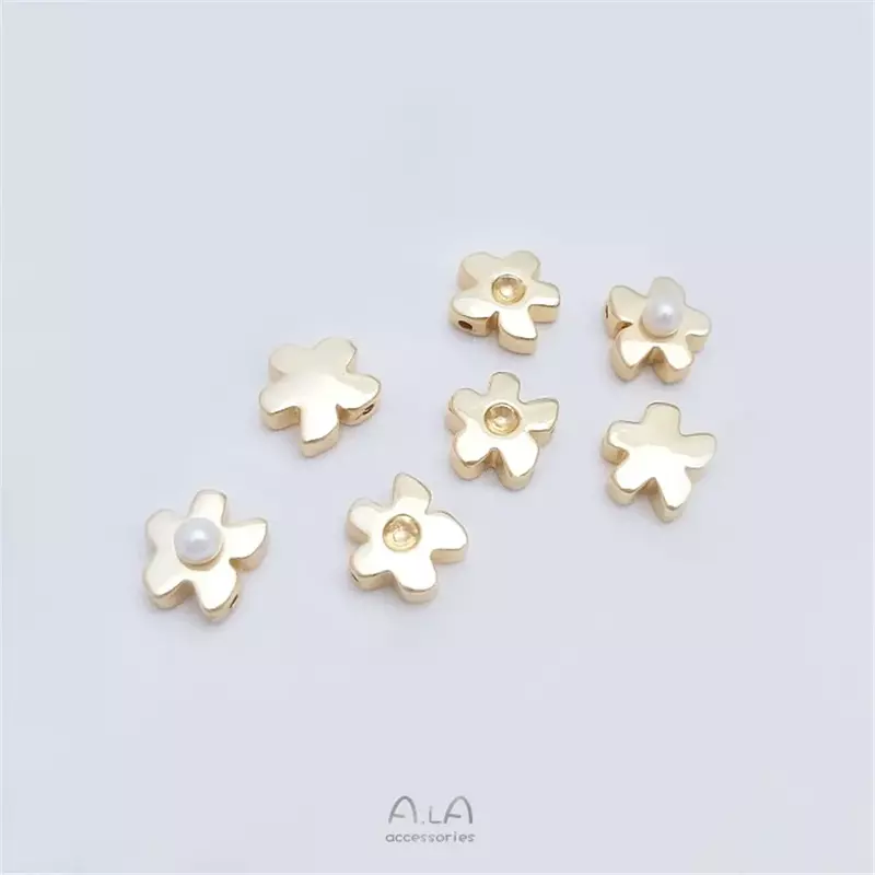 14K Gold Plum Flower Pearl Através do Furo Beads, DIY Colar Frisado Pegajoso, Pulseira Artesanal Acessórios