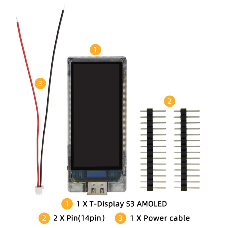 LILYGO® T-Display-S3 Placa de desarrollo de pantalla de AMOLED, módulo inalámbrico WIFI para Arduino, RM67162, 1,91 pulgadas, ESP32-S3