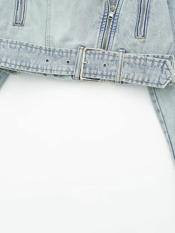 Nlzgmsj-Casaco jeans de manga comprida Traf feminino, jaqueta curta de lapela, streetwear chique feminino, jaqueta solta, outono, inverno, 2024
