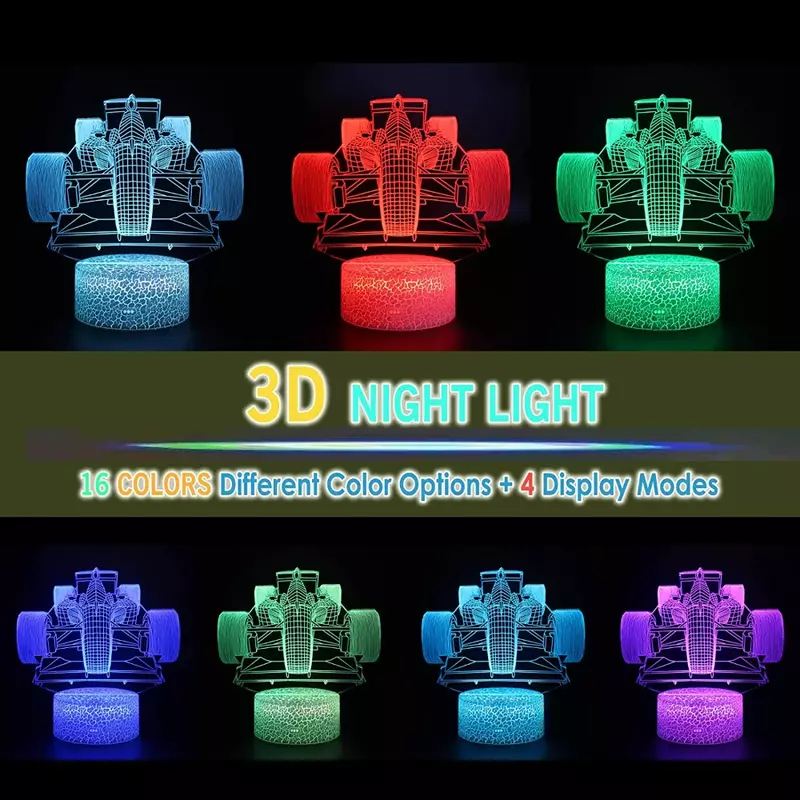 Nighdn luz de noche LED acrílica con forma de coche de carreras, luz nocturna para niños, luces para dormir, regalo para hombres, decoración de habitación para niños, lámpara de mesa