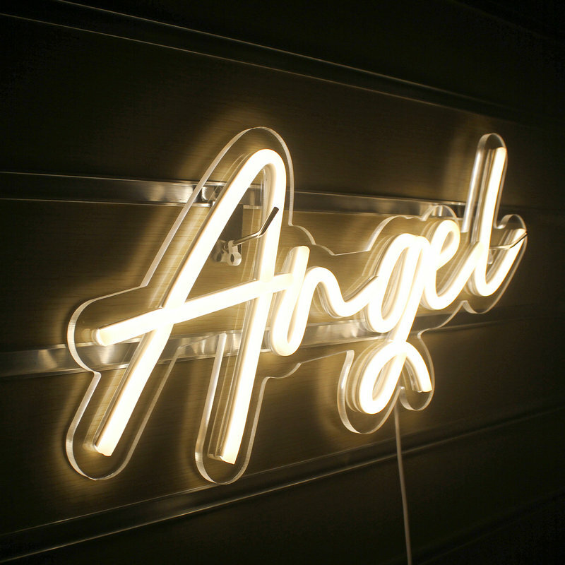 Anjo Neon Letter Sigh Warm LED Lights, Lâmpada de parede USB, Casa, Bares, Quarto, Casamento, Festival, Birthday Party, Decoração do quarto