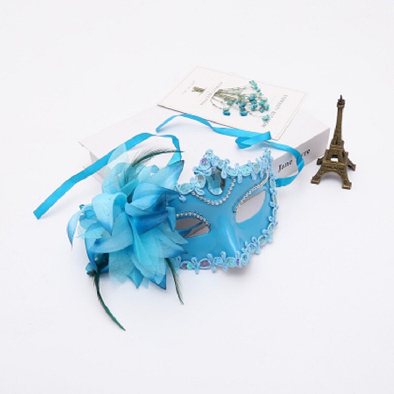 Plastikowa potańcówka diamentowa maska wenecka wenecja z kwiatami i piórami ślub karnawał wydajność kostium seks pani maska Masquerade