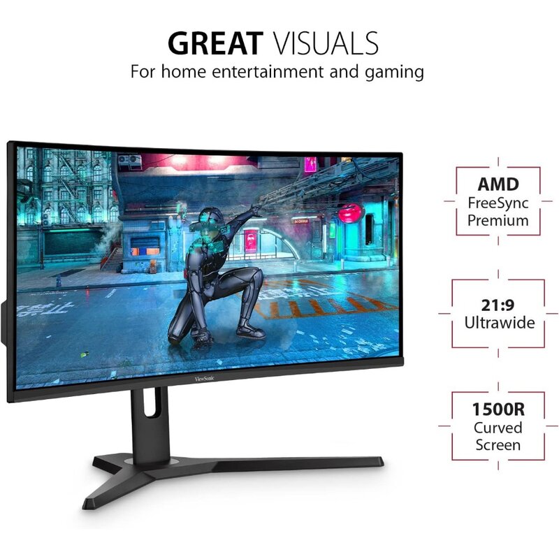 OMNI VX3418-2KPC, 34 inci ultra-lebar melengkung 1440p 1ms 144Hz Monitor game dengan sinkronisasi adaptif, perawatan mata, HDMI