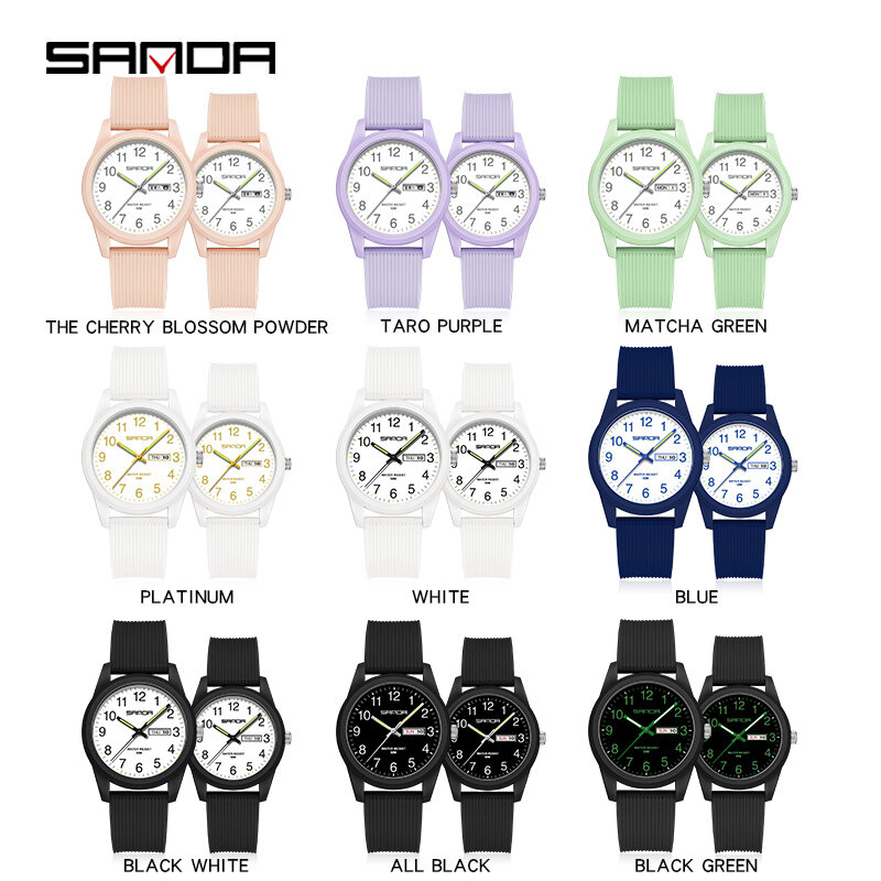 Fashion Sanda Top Brand 6090 Luxury Couple Luminous Hand Watch New Men And Ladies Silicone Band Simple Quartz Lovers Gift Watch
