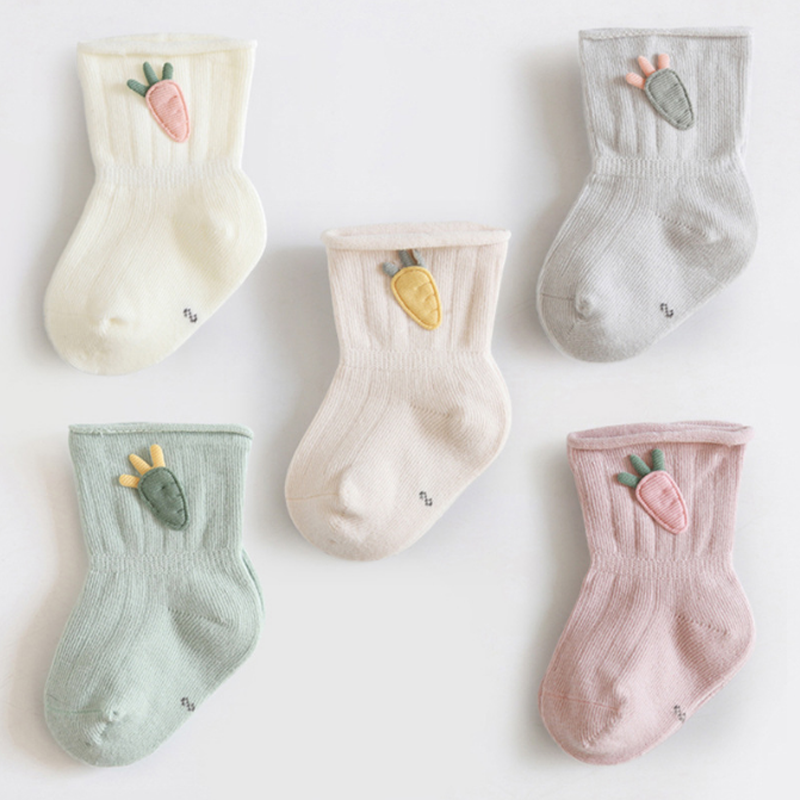 Lot de 3 paires de chaussettes en coton pour bébé, socquettes pour nouveau-né garçon et fille, motif dessin animé carotte