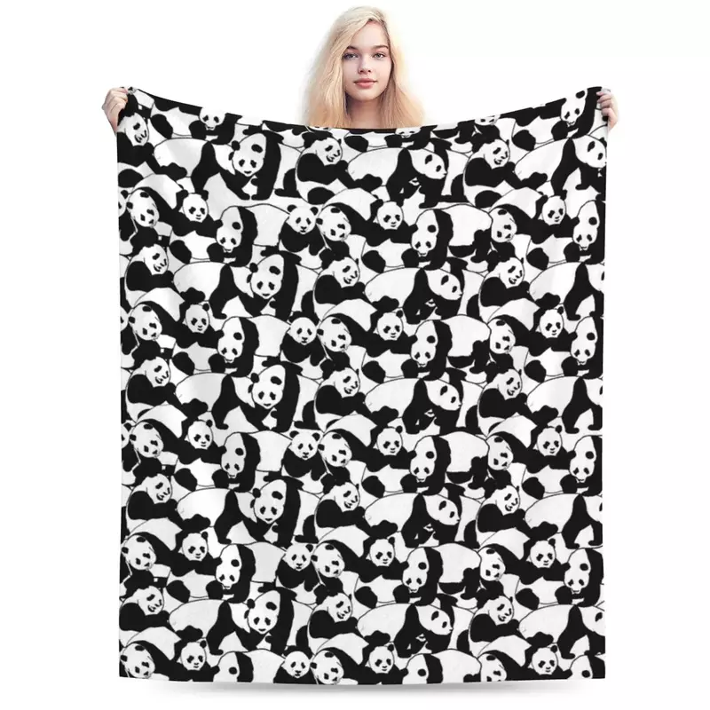 Panda Pattern Blanket Soft Warm Flannel Throw Blanket Bedspread for Bed Living room Picnic Travel Home Sofa