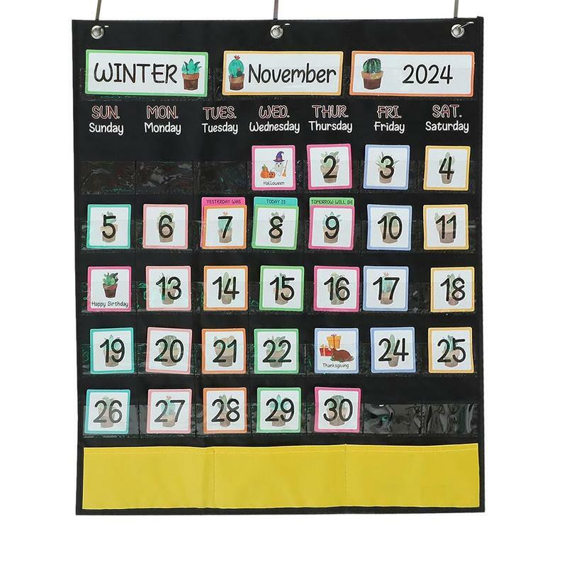 Calendario dell'aula tabella tascabile calendario dell'aula e tabella tascabile meteorologica cartella tascabile nera forniture Homeschool per la casa