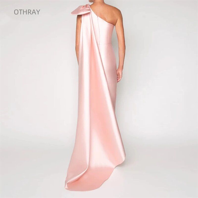 Женское атласное вечернее платье, длинное платье-футляр на одно плечо с большим бантом, бальное платье для выпускного вечера, 2023
