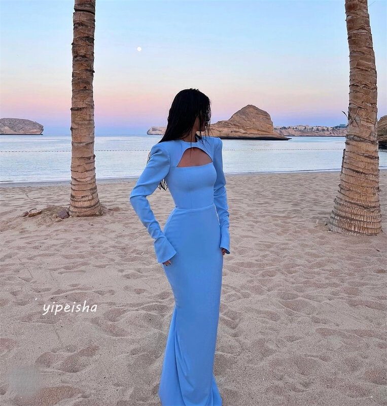 Prom Dress Evening Saudi Arabia Jersey Draped Pleat Ruched Prom Sheath O-Neck Bespoke Occasion Gown Long Dresses