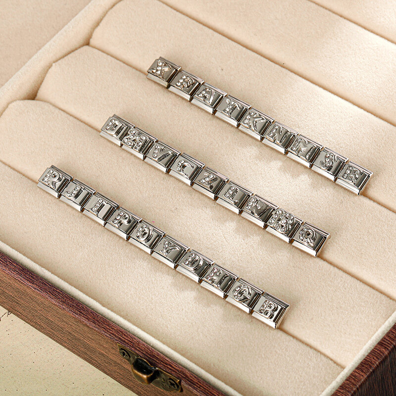 Hapiship-abalorio italiano de 9mm de ancho, accesorio Original de margaritas, 26 letras, A-Z, apto para pulsera de 9mm, fabricación de joyas de acero inoxidable, DJ228