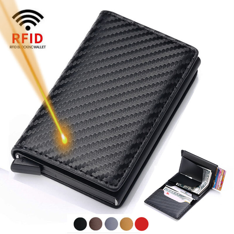 CEXIKA-tarjetero Anti RFID para hombre, billetera de aluminio de carbono, delgada, pequeña, monedero